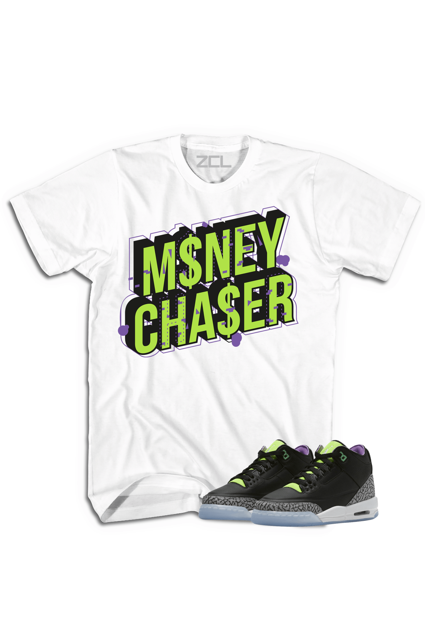 Air Jordan 3 GS "Money Chaser" Tee (Electric Green)
