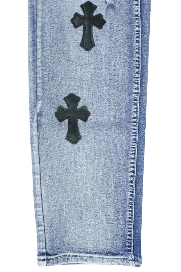 Crossed Patched Denim (Blue Wash)