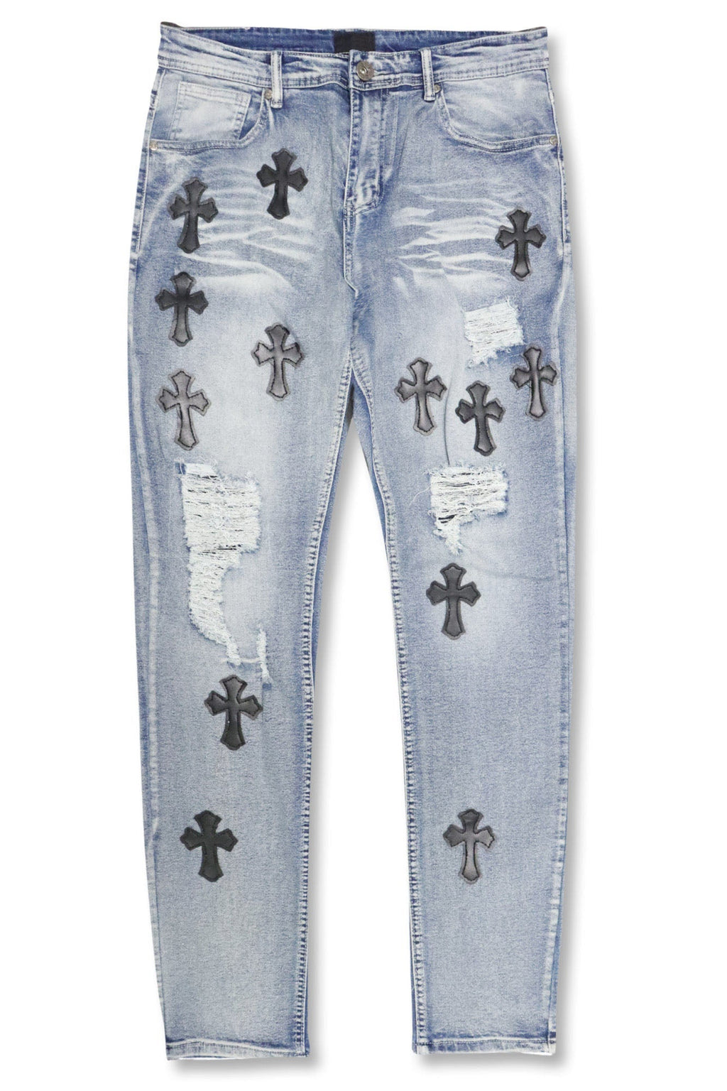 Crossed Patched Denim (Blue Wash)