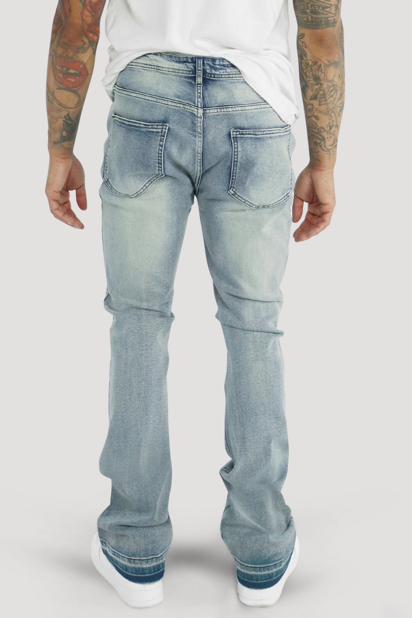 Crossed Patched Super Stacked Denim (Blue Wash)