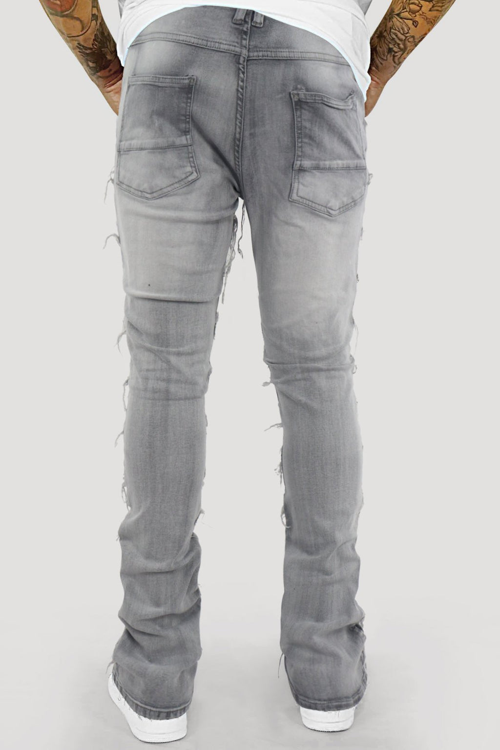 Distressed Layered Stacked Denim (Grey) (S3016)