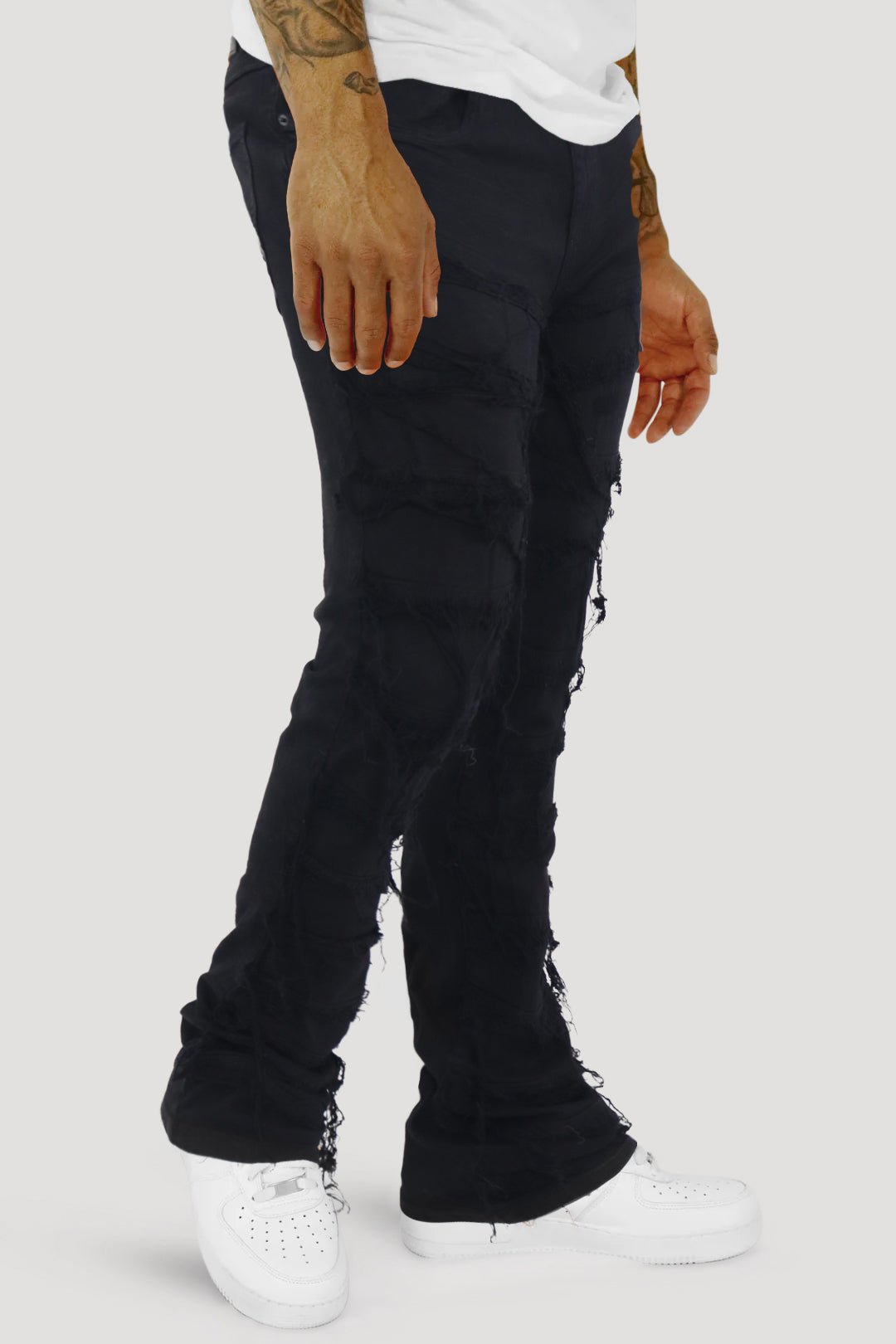 Distressed Layered Stacked Denim (Jet Black) (S3016)