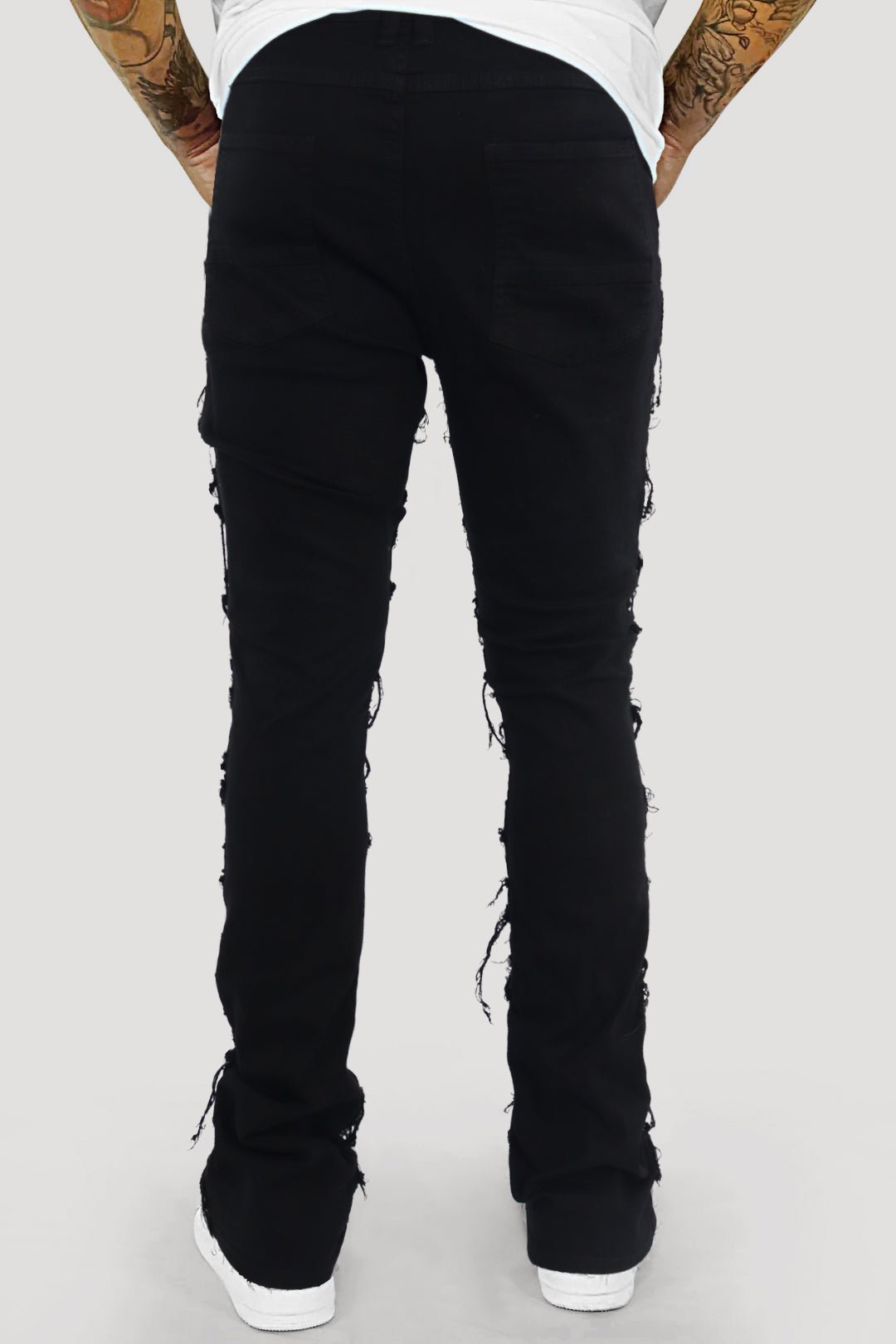 Distressed Layered Stacked Denim (Jet Black) (S3016)