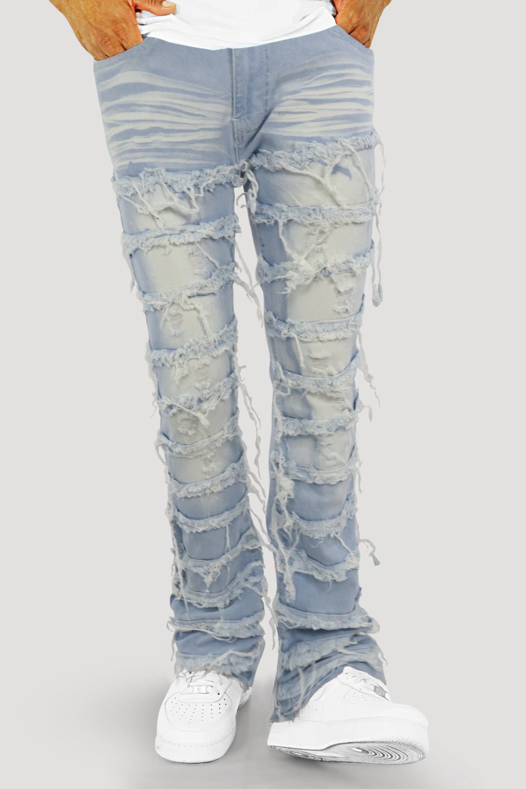 Distressed Layered Stacked Denim (Light Blue) (S3016)