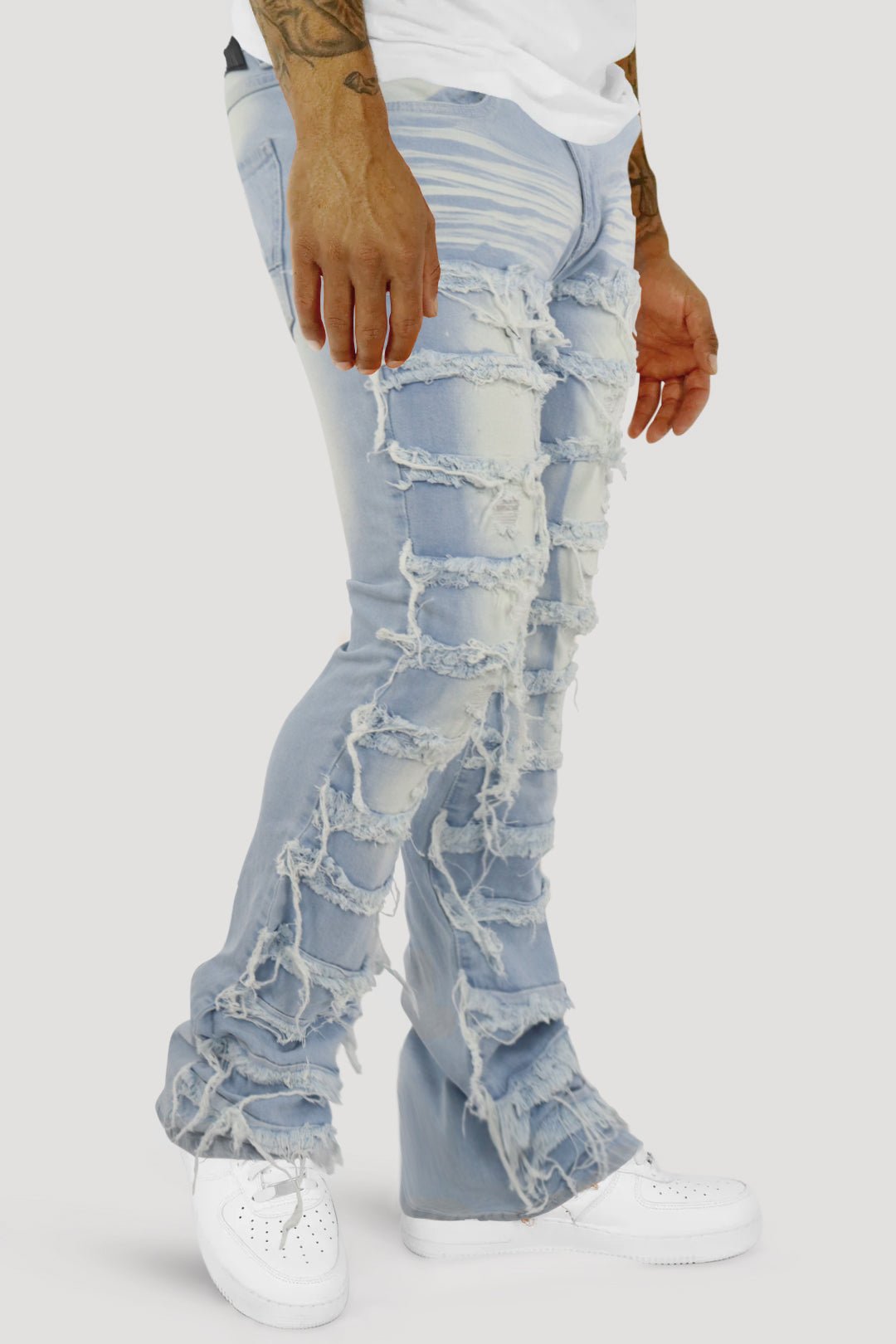 Distressed Layered Stacked Denim (Light Blue) (S3016)