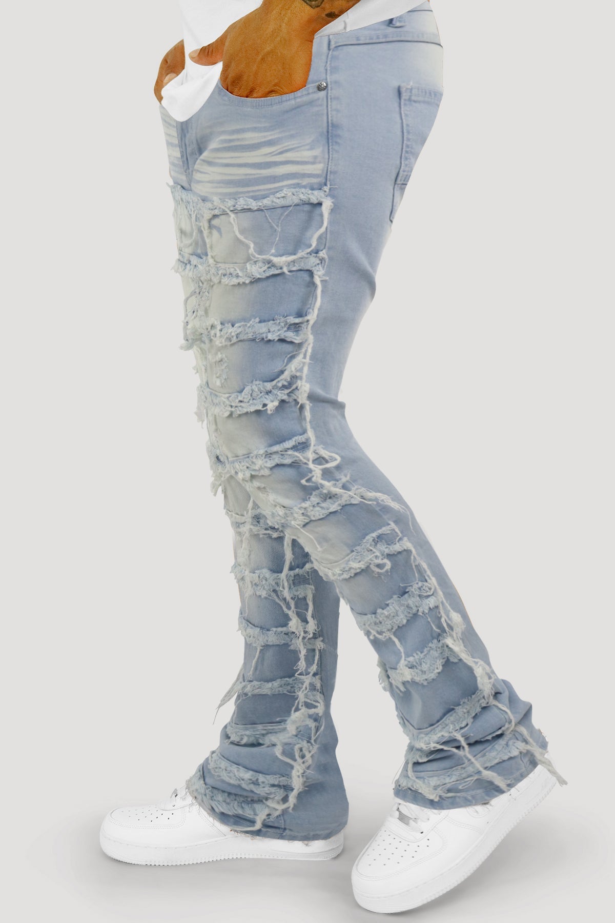 Distressed Layered Stacked Denim (Light Blue) (S3016)