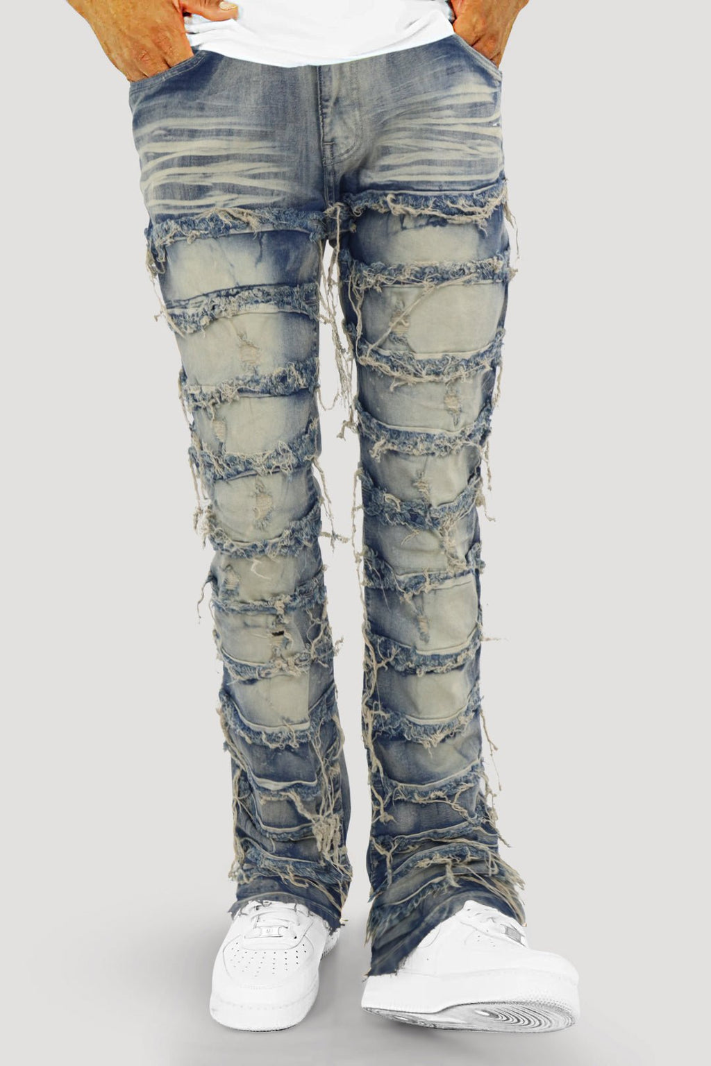 Distressed Layered Stacked Denim (Tint) (S3016)
