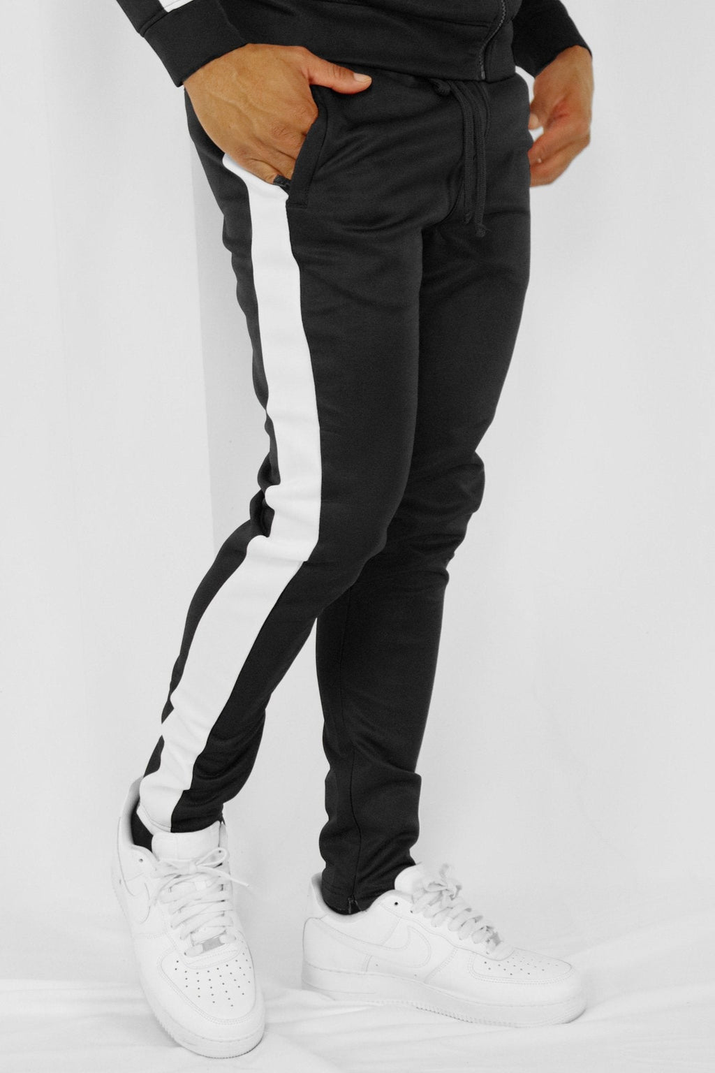 Outside Solid One Stripe Track Pants (Black - White)
