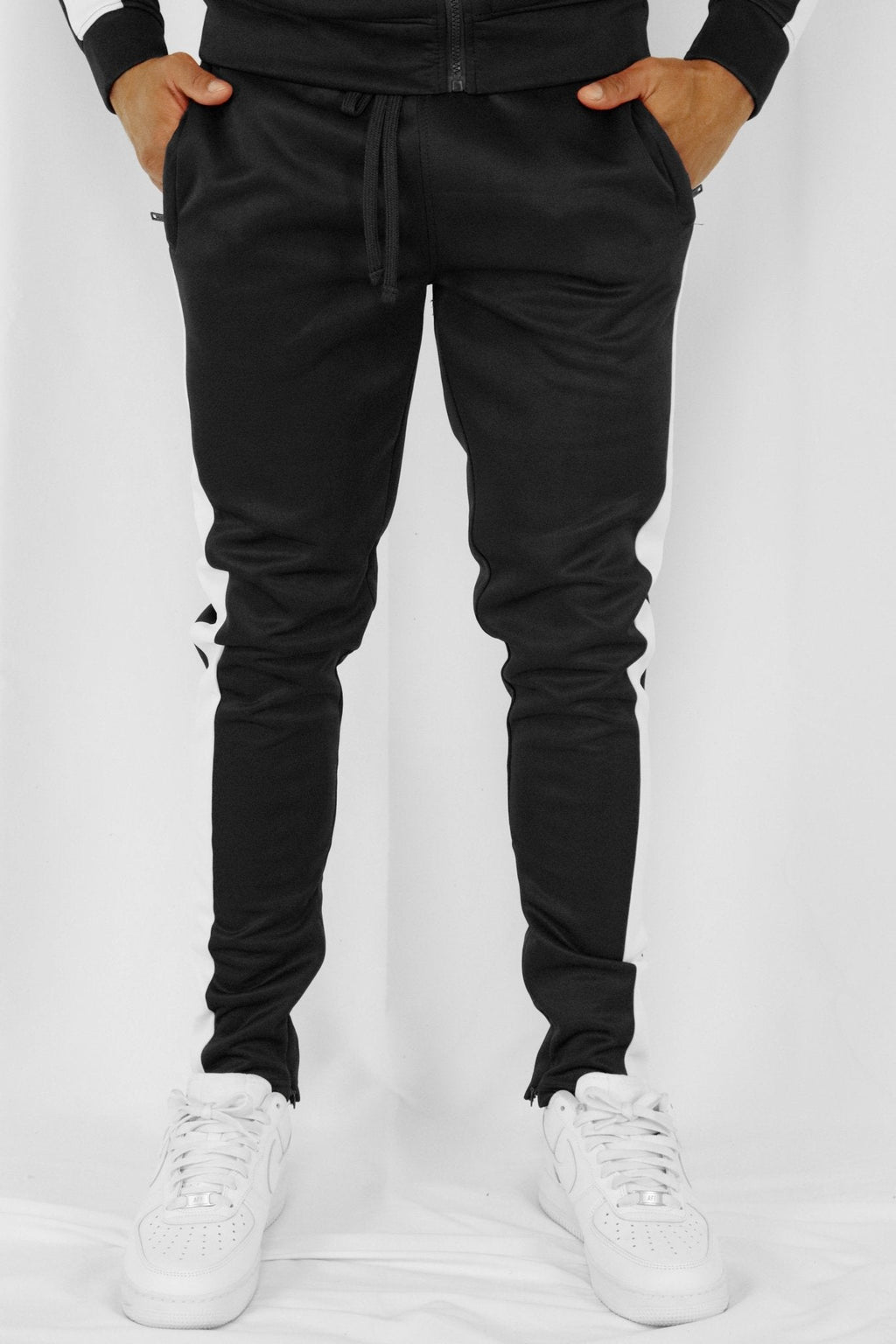 Outside Solid One Stripe Track Pants (Black - White)
