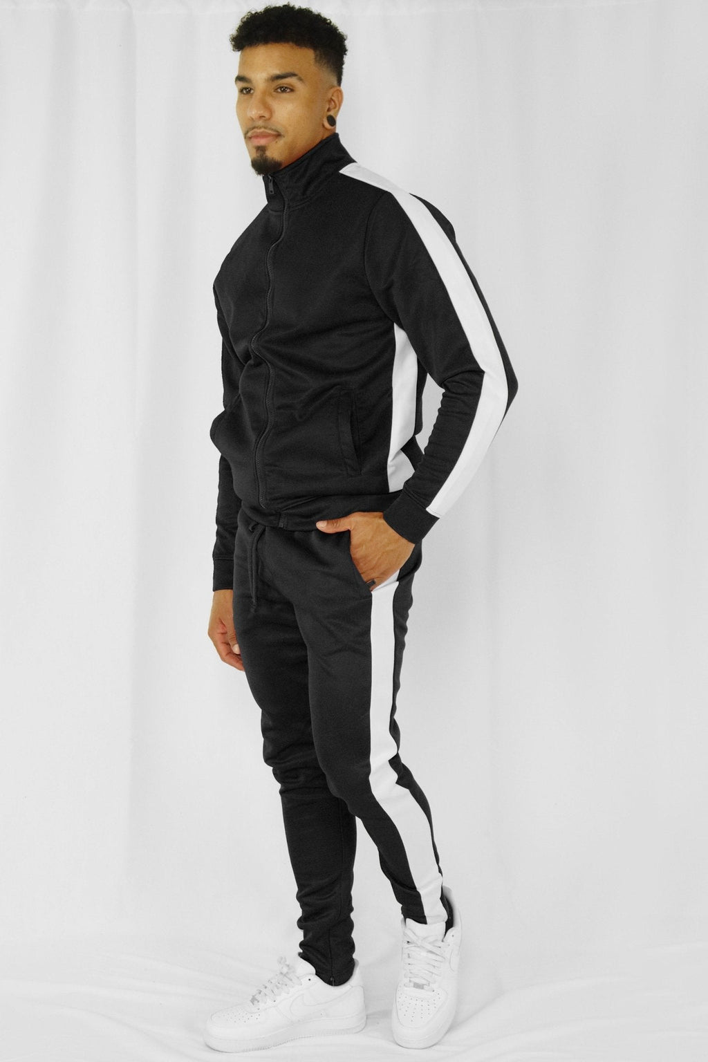 Outside Solid One Stripe Track Pants (Black - White)