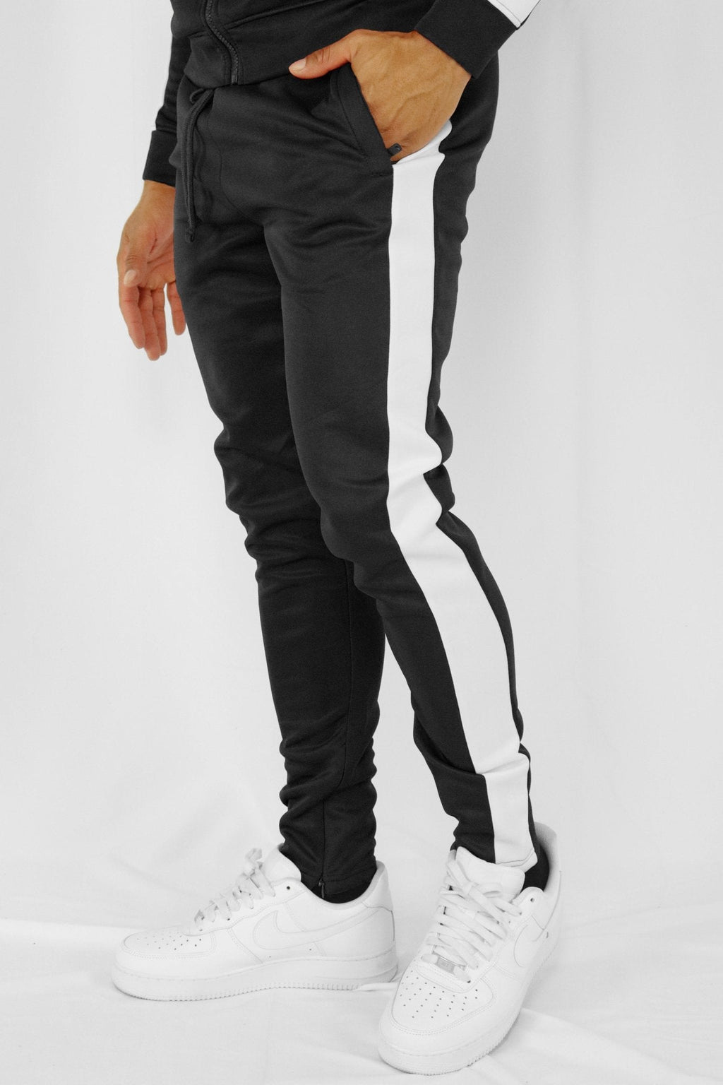 Outside Solid One Stripe Track Pants (Black - White)