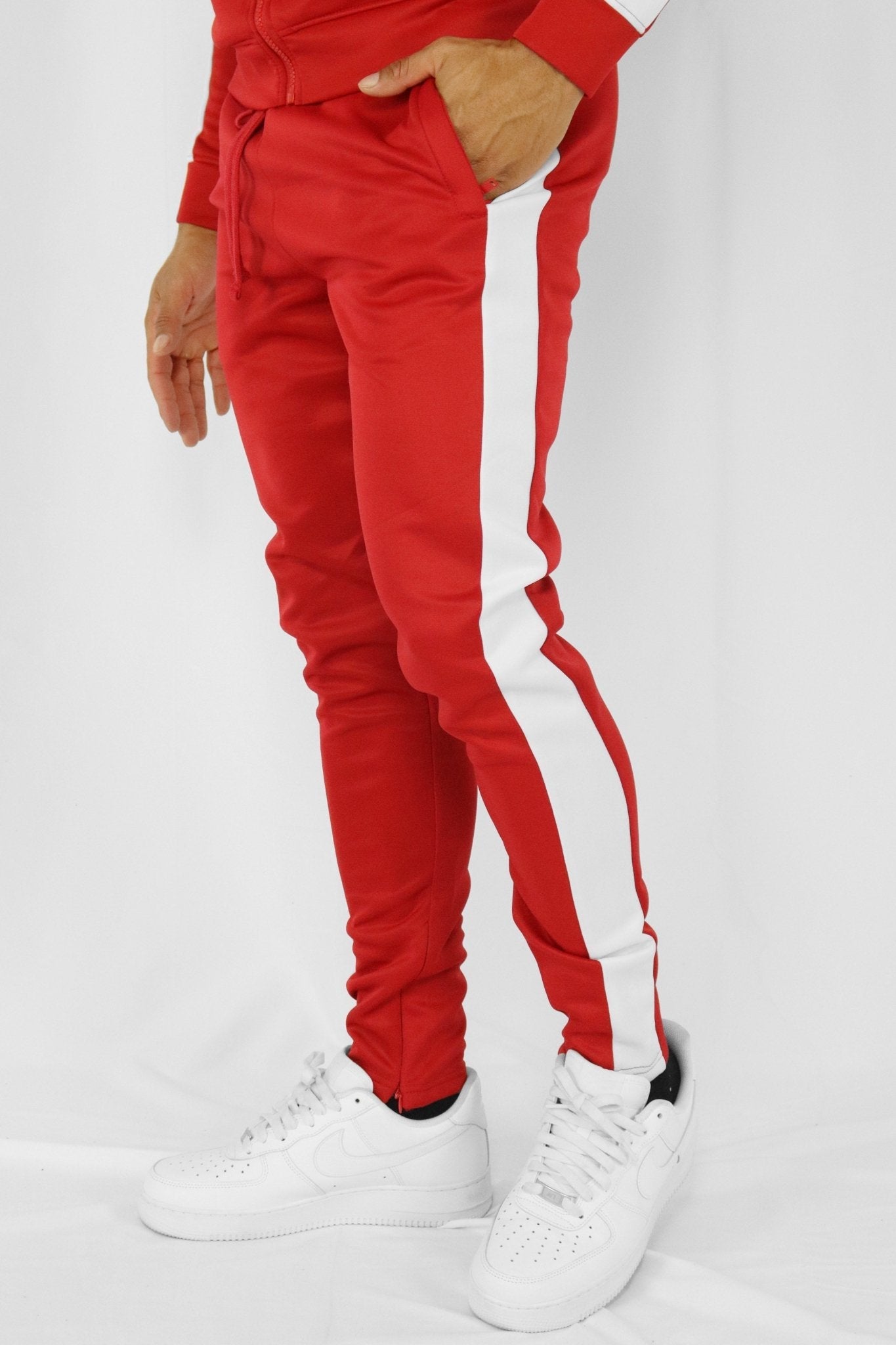 Outside Solid One Stripe Track Pants (Red - White) (100-401)