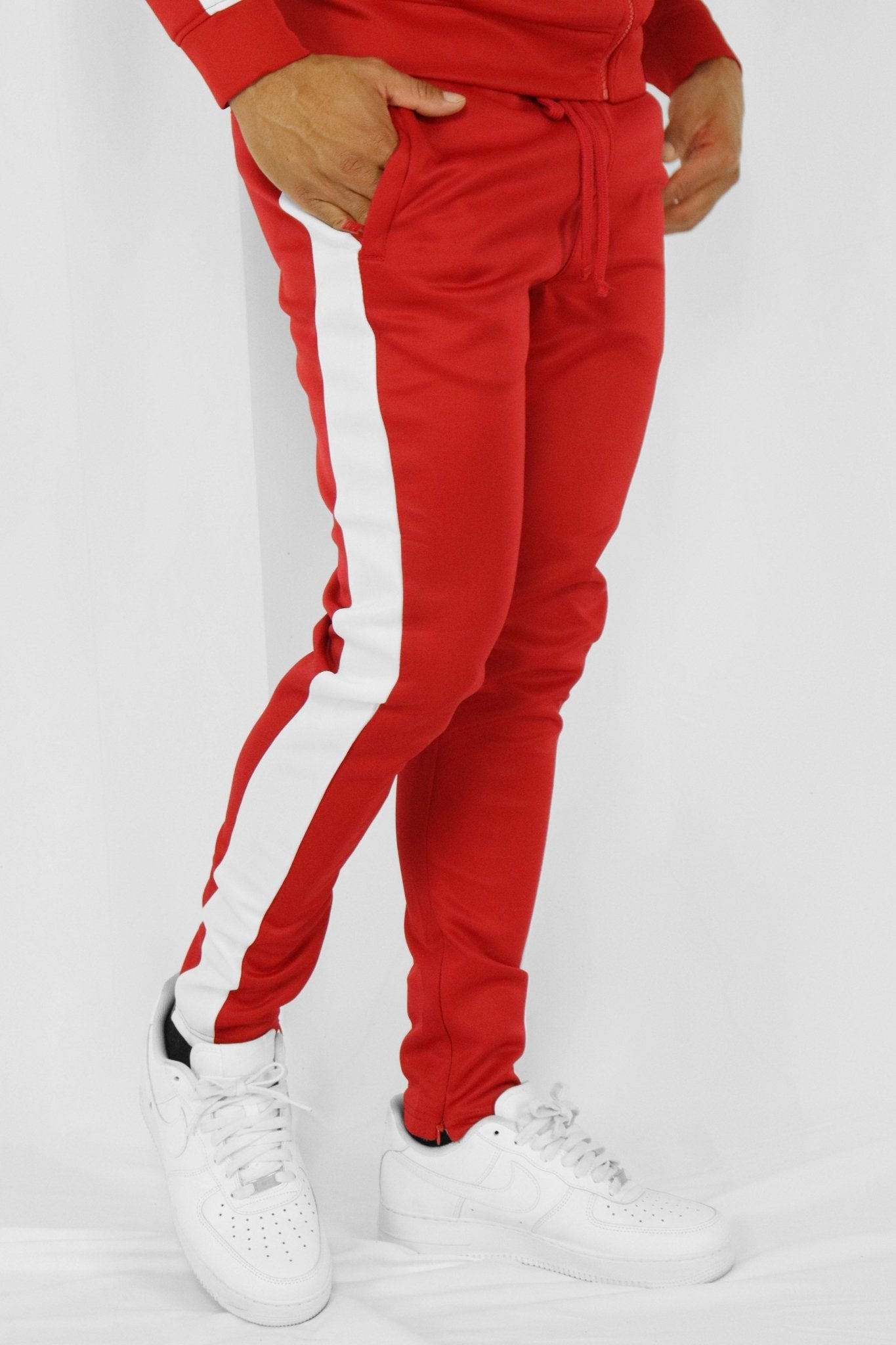 Outside Solid One Stripe Track Pants (Red - White) (100-401)