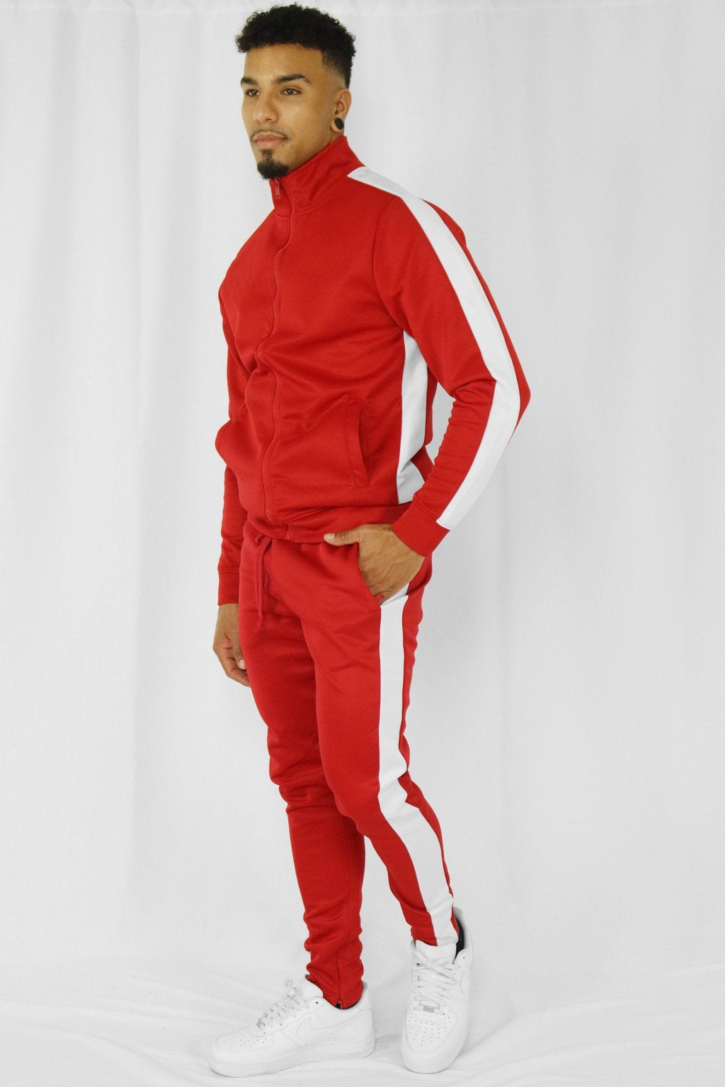 Outside Solid One Stripe Track Pants (Red - White) (100-401)