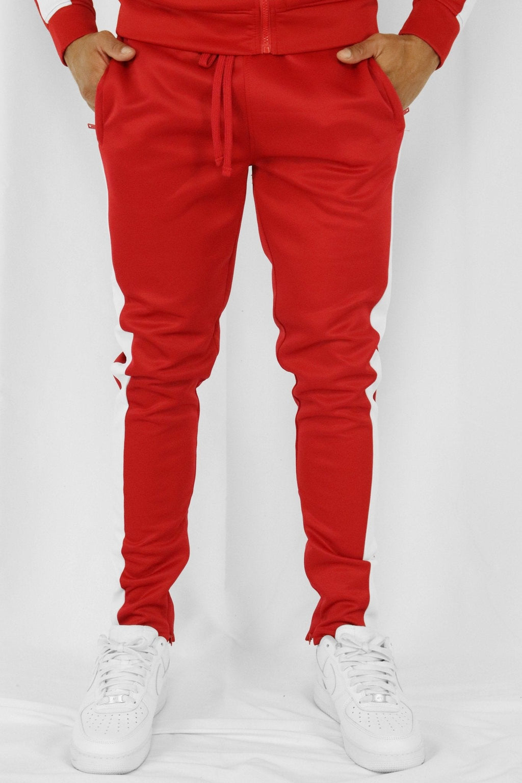 Outside Solid One Stripe Track Pants (Red - White) (100-401)