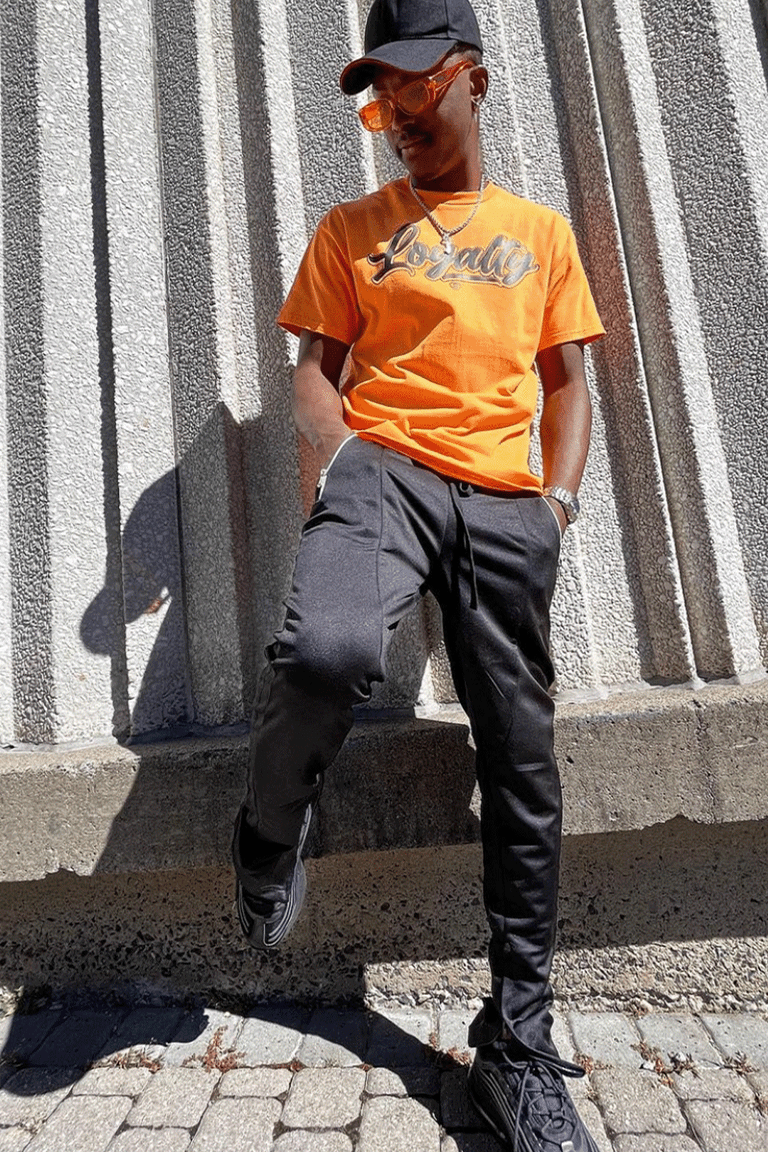 Premium Side Stripe Zip Pocket Track Pants (Black - Black)