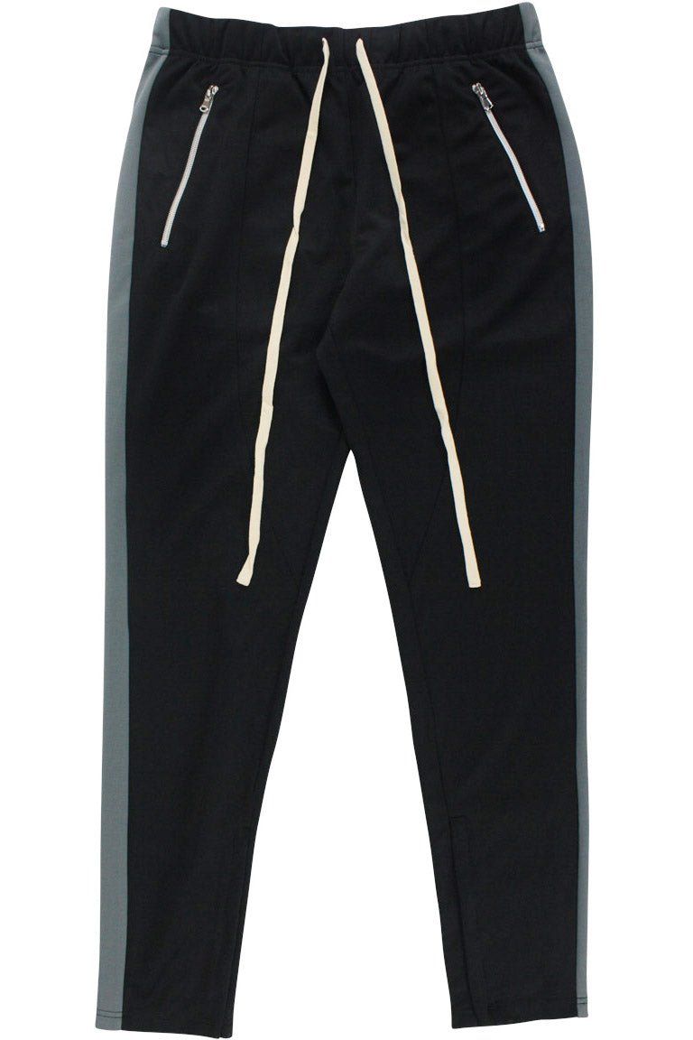 Premium Side Stripe Zip Pocket Track Pants (Black - Charcoal)