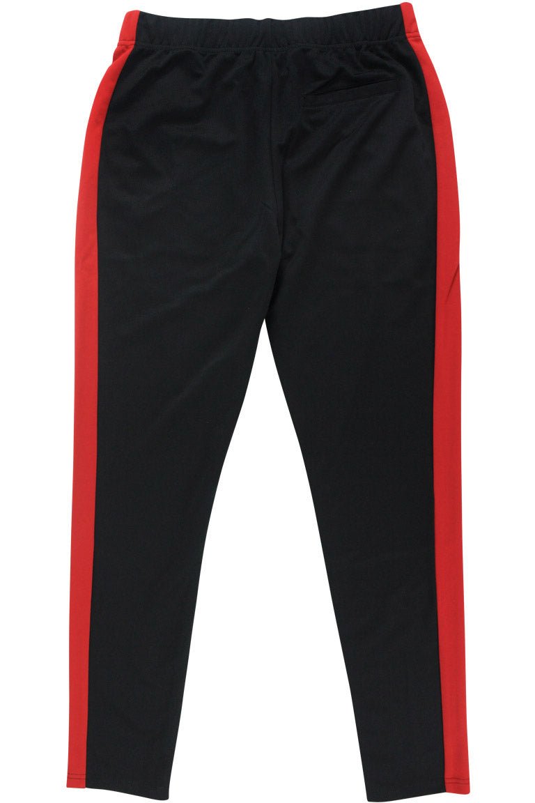 Premium Side Stripe Zip Pocket Track Pants (Black - Red)