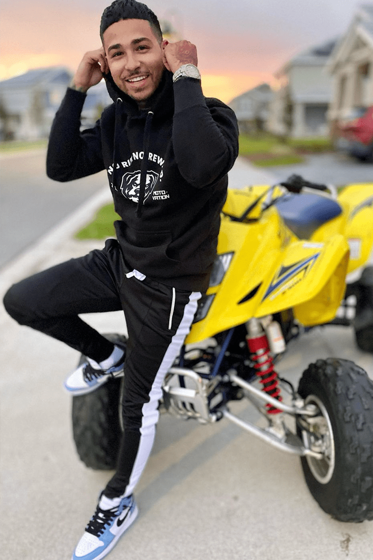 Premium Side Stripe Zip Pocket Track Pants (Black - White)