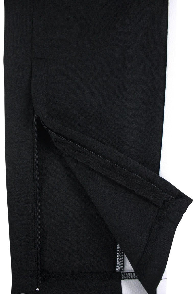 Premium Side Stripe Zip Pocket Track Pants (Black - White)