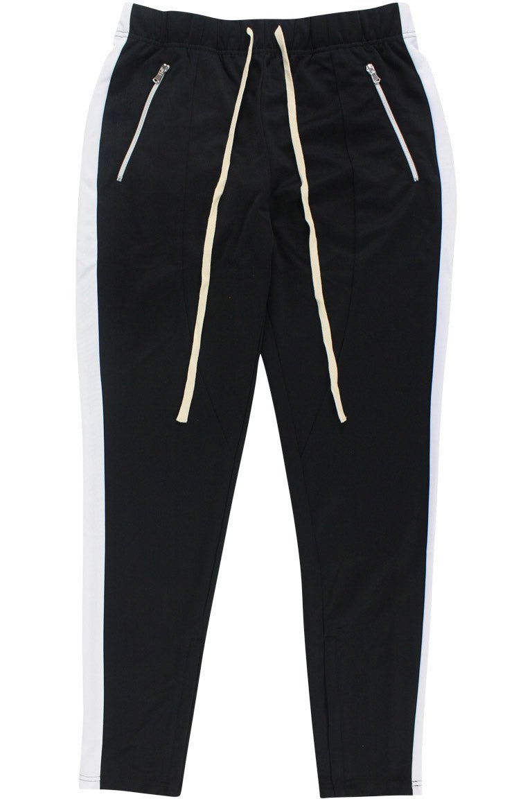 Premium Side Stripe Zip Pocket Track Pants (Black - White)