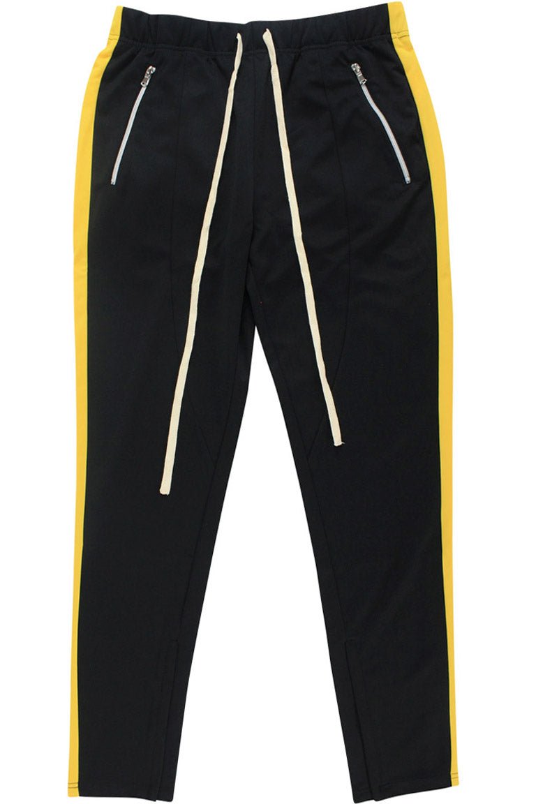 Premium Side Stripe Zip Pocket Track Pants (Black - Yellow)