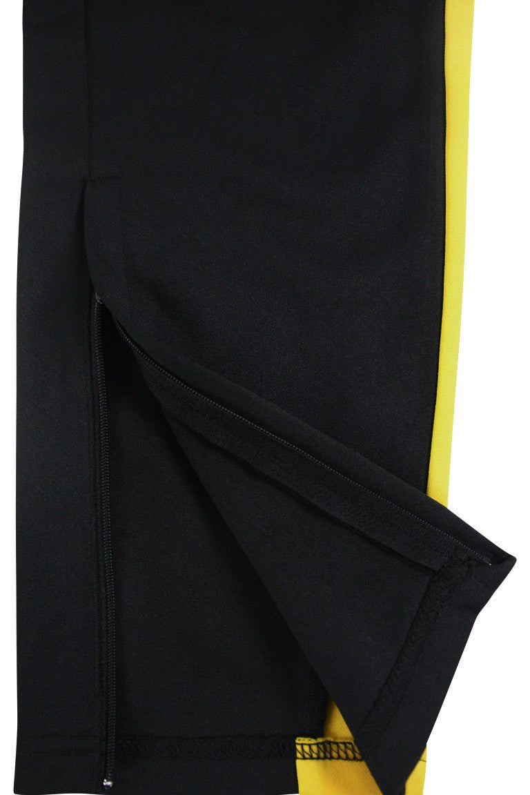 Premium Side Stripe Zip Pocket Track Pants (Black - Yellow)