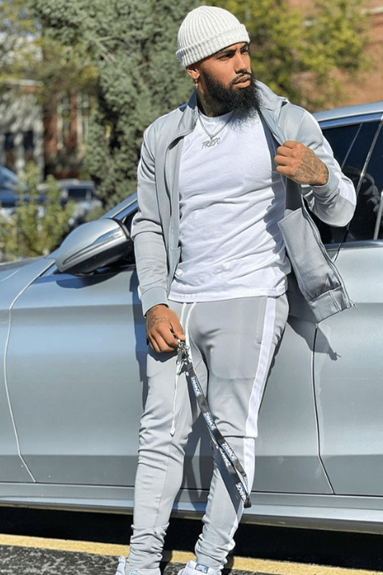 Premium Side Stripe Zip Pocket Track Pants (Grey - White)