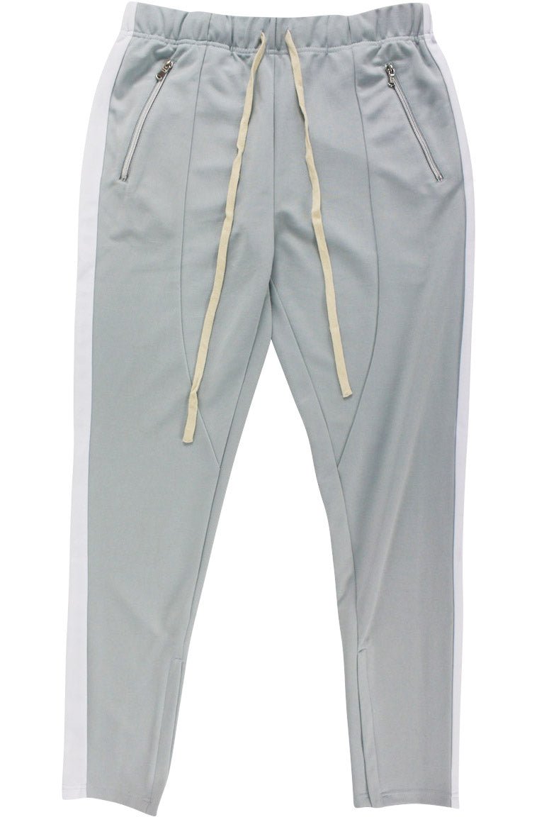 Premium Side Stripe Zip Pocket Track Pants (Grey - White)