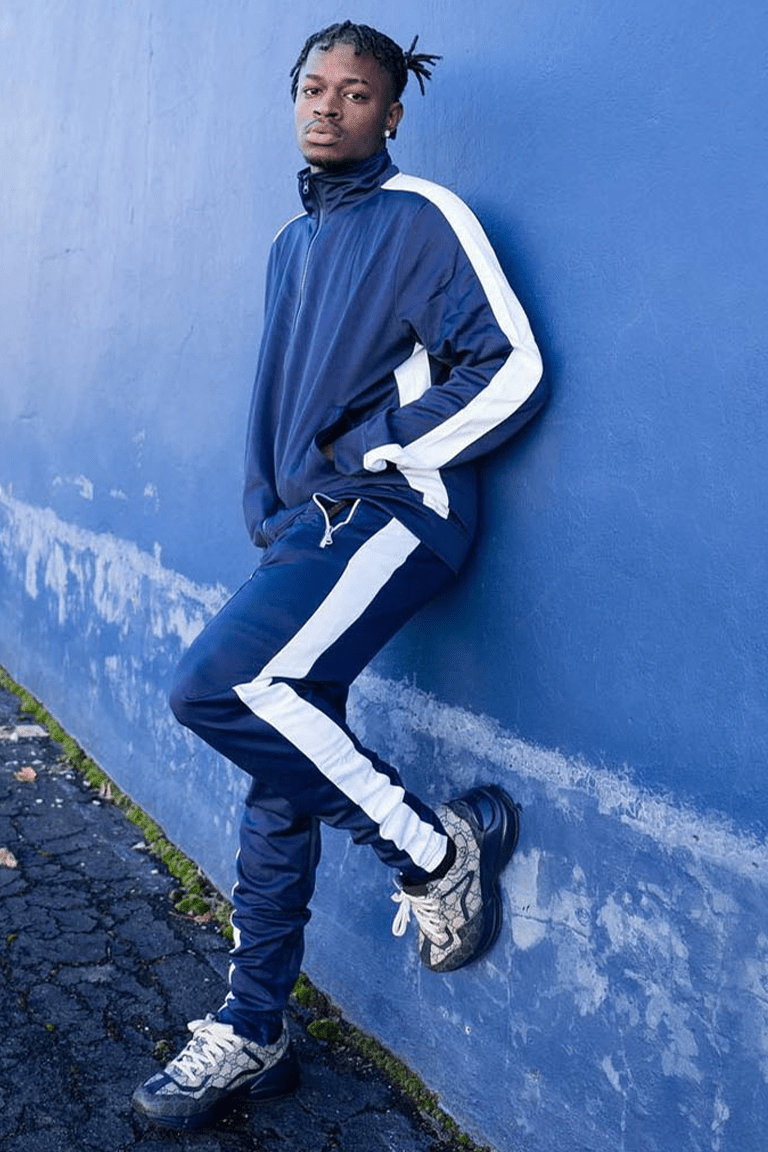 Premium Side Stripe Zip Pocket Track Pants (Navy-White)