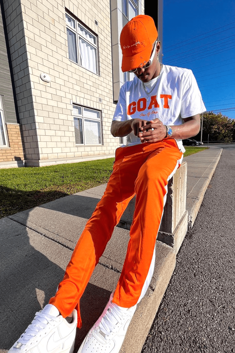 Premium Side Stripe Zip Pocket Track Pants (Orange - White)