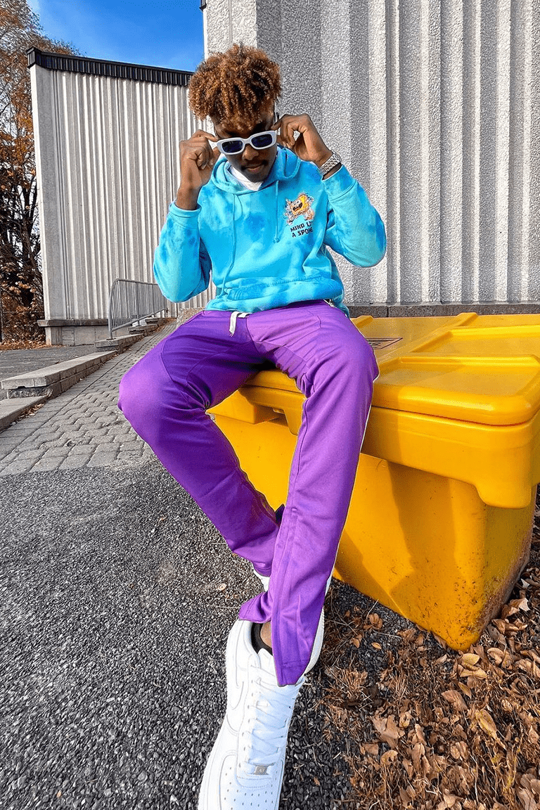 Premium Side Stripe Zip Pocket Track Pants (Purple - White)