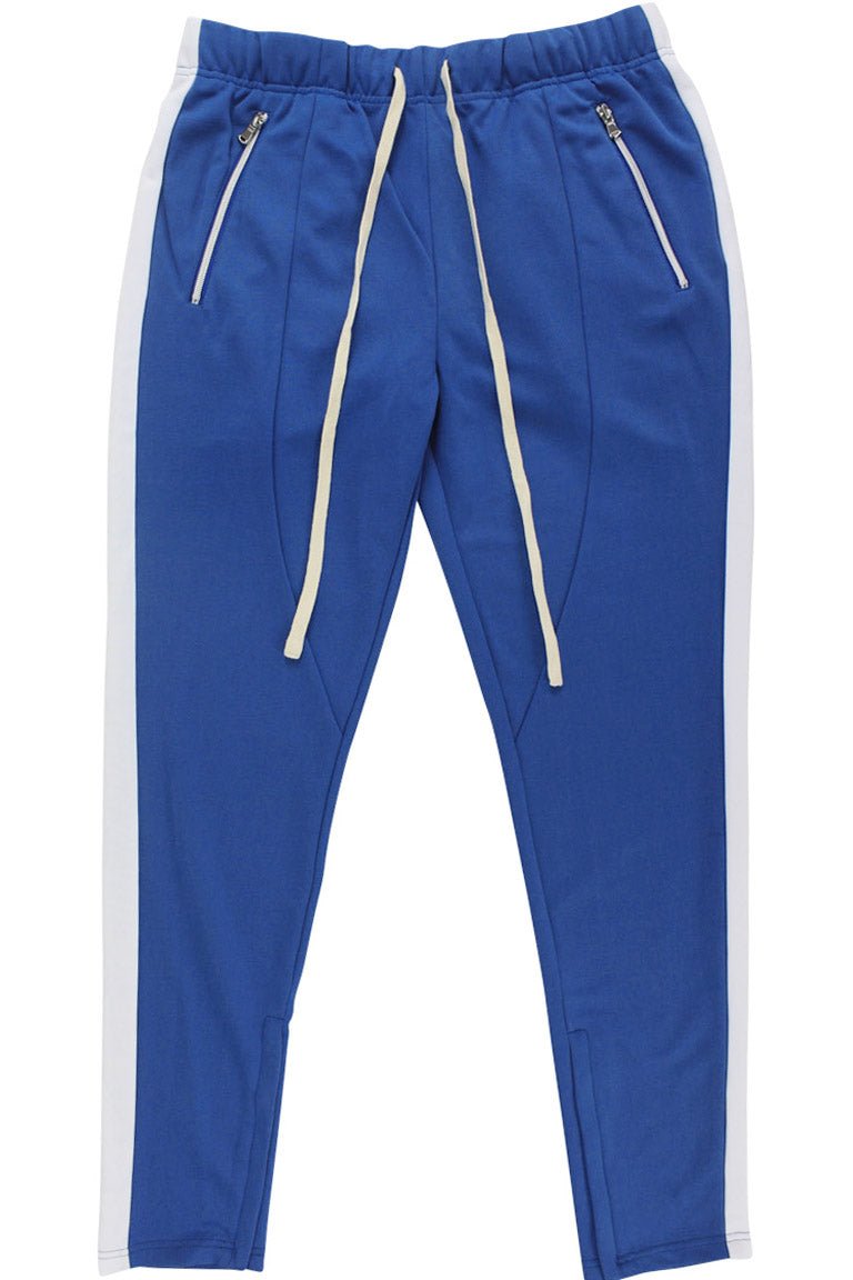 Premium Side Stripe Zip Pocket Track Pants (Royal Blue - White)