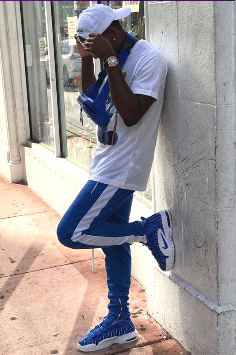 Premium Side Stripe Zip Pocket Track Pants (Royal Blue - White)