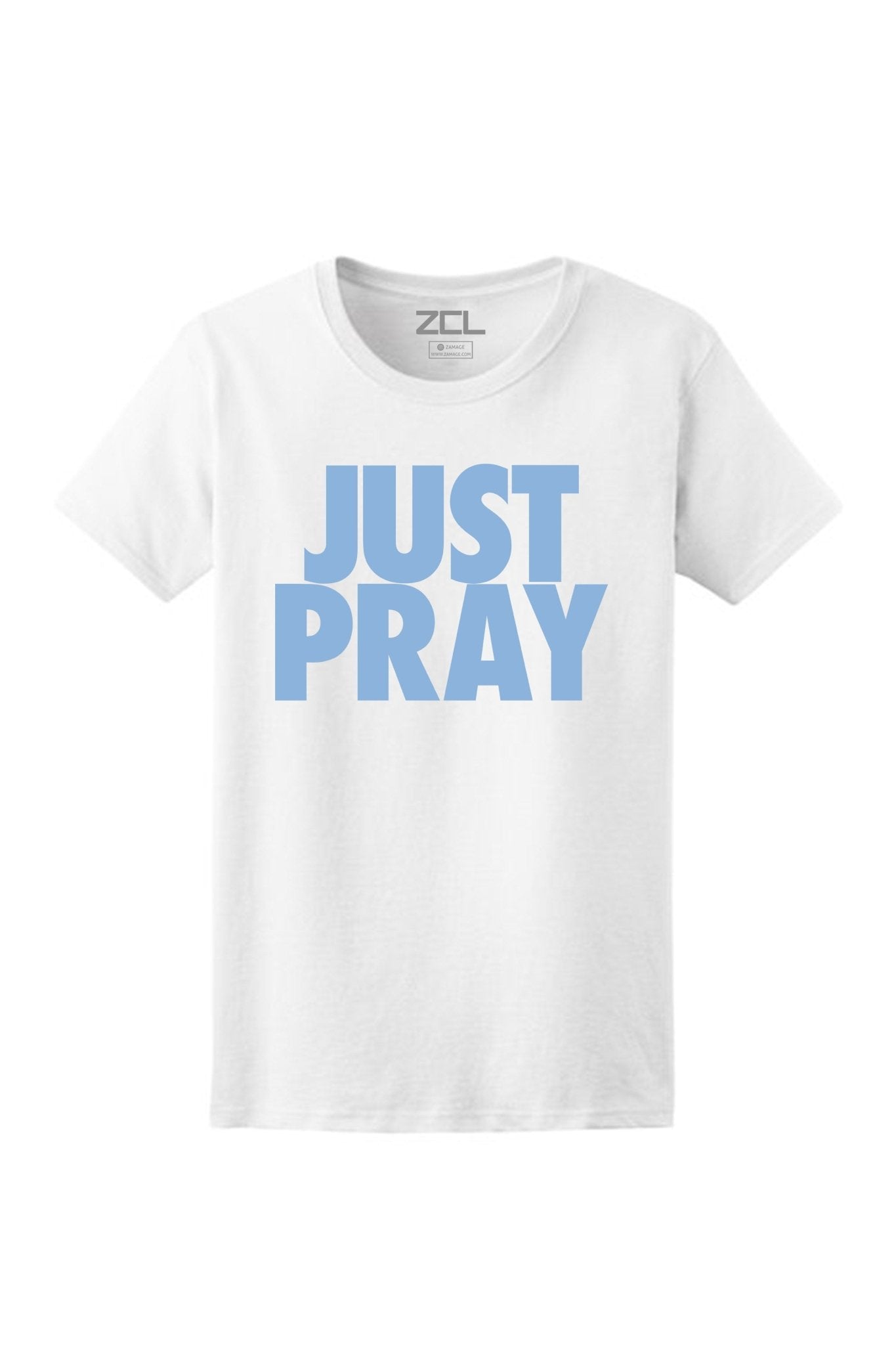 Women's Just Pray Tee (Powder Blue Logo)