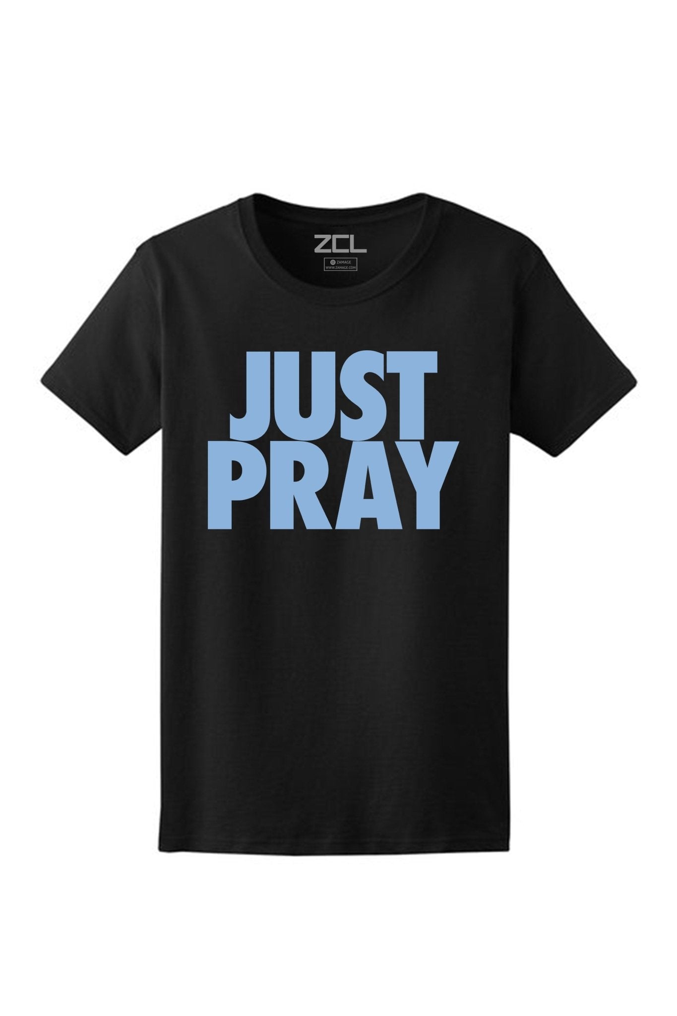 Women's Just Pray Tee (Powder Blue Logo)