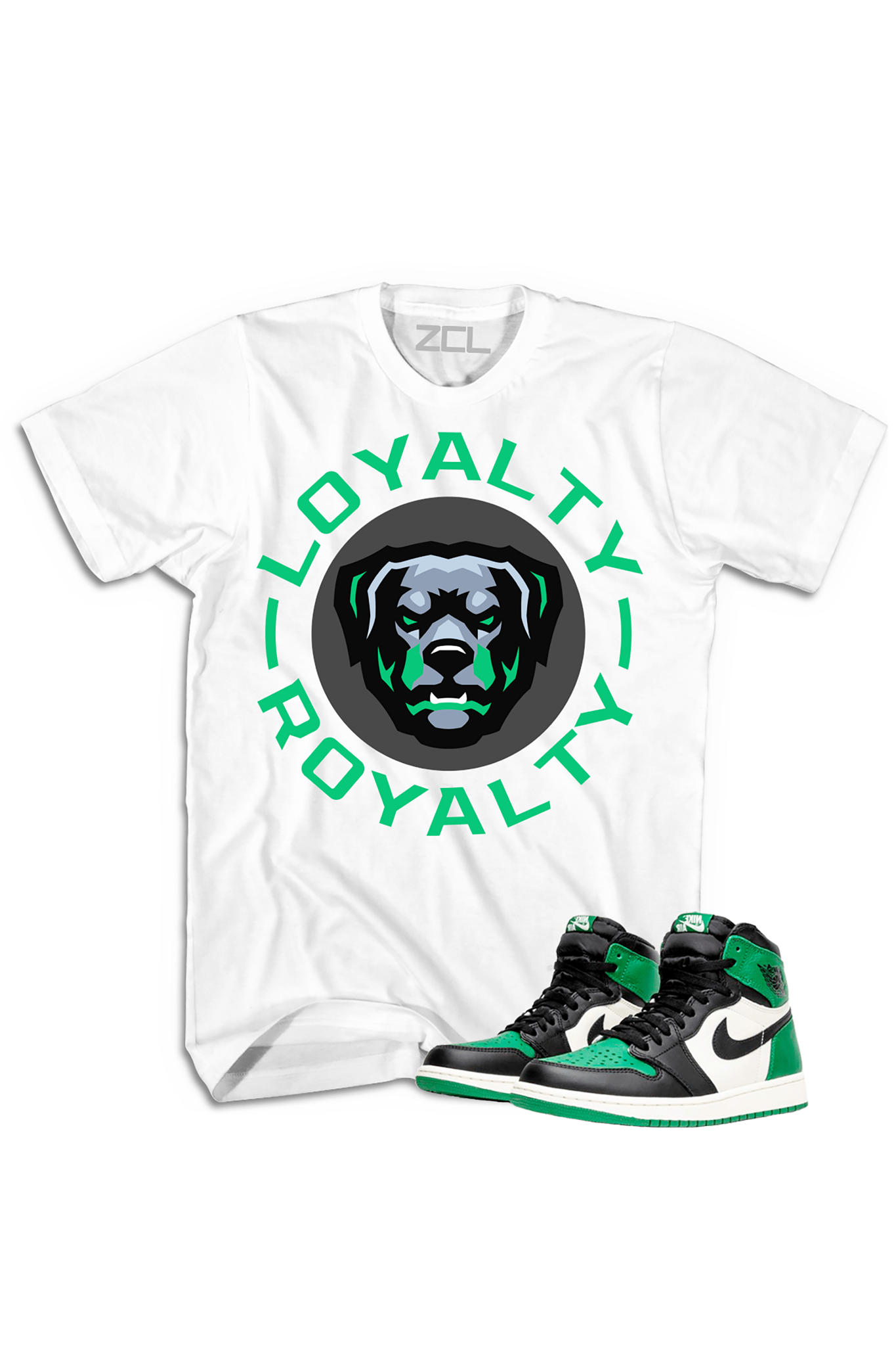 ZCL Loyalty-Royalty "Air Jordan Retro 1" HookUp Tee (White - Pine Green)